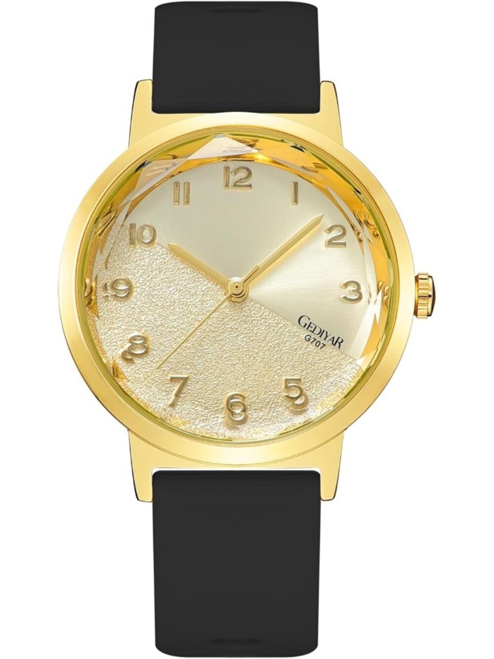 Womens Black Gold Analog Quartz Silicone Timepiece Waterproof Casual Wrist Watch